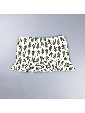 Army Men Print Mini Skirt – Upcycled Ruffle Hem Club Skirt